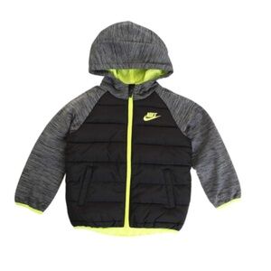 Nike Black and Neon Green Hooded Coat